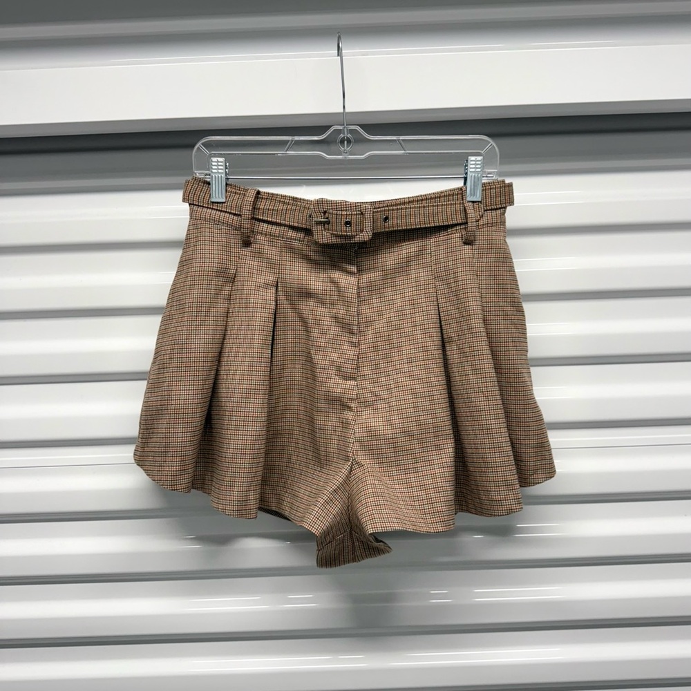 Free People Brown Plaid Belted Pleated Shorts Size 10
